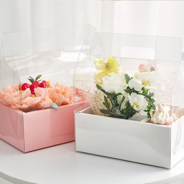 Luxury 3 Colours Foldable Transparent Flower Box Handle