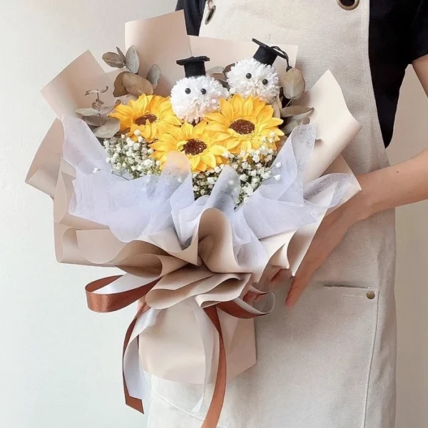 Chrysanthemum Flower Sunflower Preserved Baby Breath gypsophila Graduation Bouquet Convocation